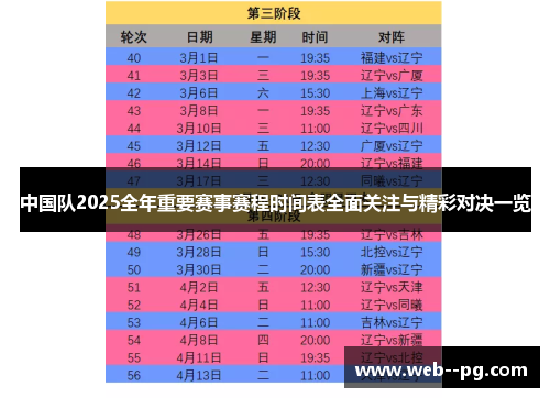 中国队2025全年重要赛事赛程时间表全面关注与精彩对决一览